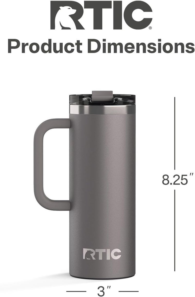 RTIC 20oz Road Trip Travel Mug with Lid and Handle, Ceramic Lined, Insulated, Stainless Steel, Metal, Double Wall Vacuum-Insulation, Portable Coffee, Tea Cup for Hot and Cold Drink, Graphite - Image 4